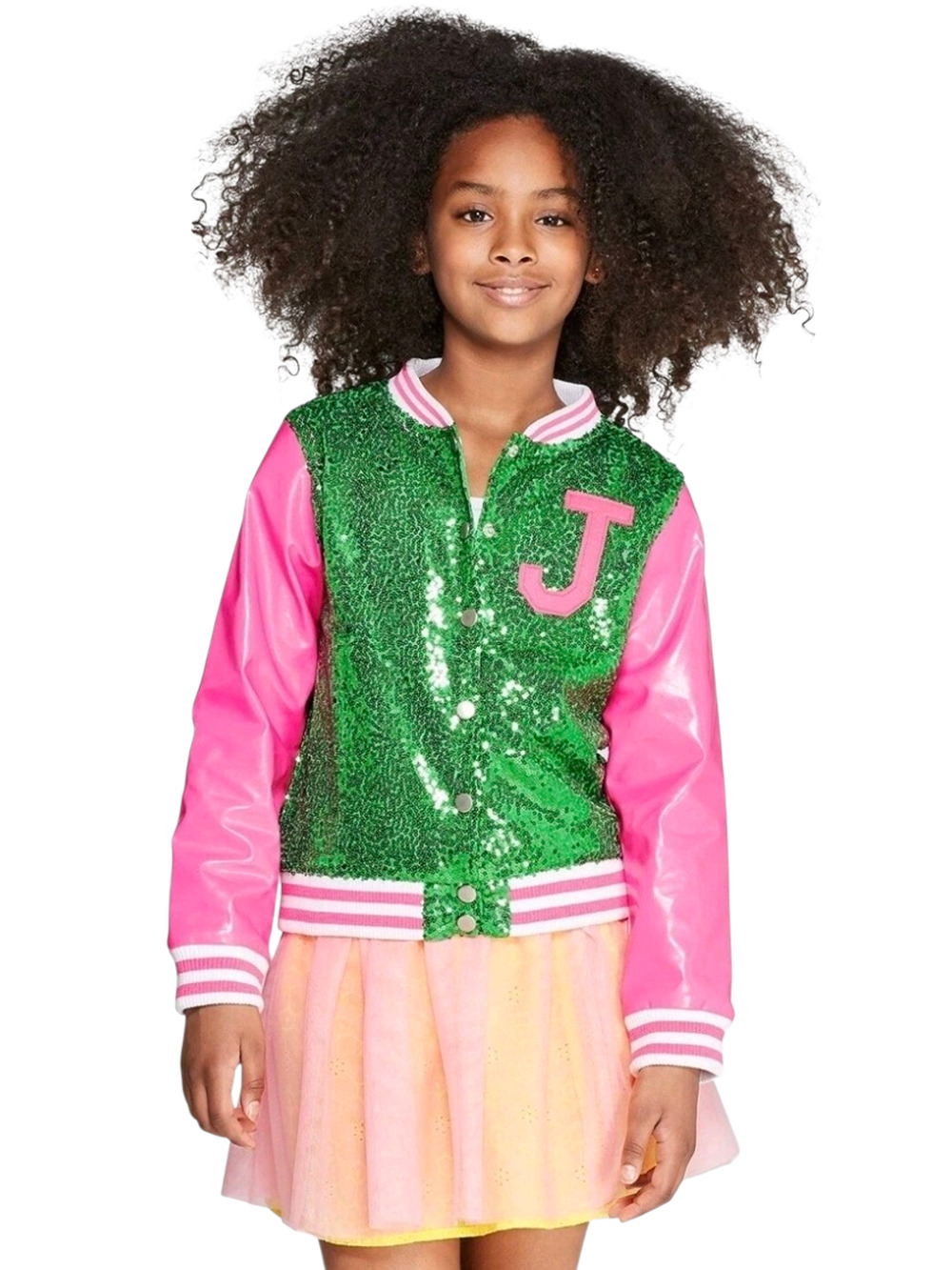JoJo Siwa Pink & Green Sequin Varsity Jacket